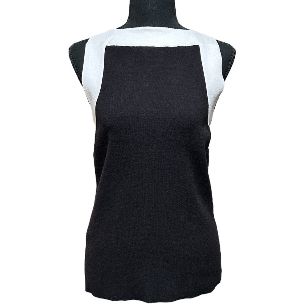 WHITE HOUSE BLACK MARKET Elegant Black and White Sleeveless Sweater Top, Size L